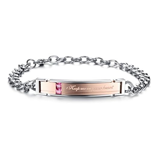 JewelryWe Smycken kvinnor män armband armring, kära vänskapsarmband, 'Keep Me in Your Heart, rostfritt stål strass, rosa guld svart silver e Damarmband, cod. 30043403-W
