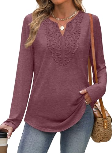 Image of XIEERDUO Boho Tops for Women Blouses Dressy Casual V Neck Long Sleeve Shirts Fall Outfits Trendy Vacation Clothes