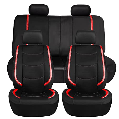TLH Red Galaxy13 Metallic Striped Deluxe Leatherette Car Seat Covers Built-in Pockets Anti-Slip Protection Universal Fit for Most Cars, Trucks, SUVs and Vans