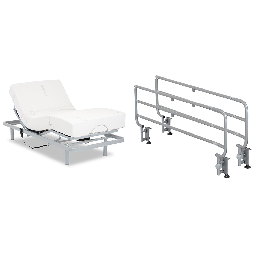 Gerialife® Pack Cama articulada Reforzada 5 Planos con colchón viscoelástico Tencel & Barandillas abatibles para Camas articuladas | Muy Resistentes y fáciles de Instalar