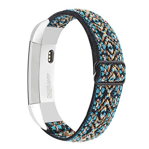 Image of Adjustable Elastic Bands Compatible with Fitbit Alta /Alta HR, Soft Stretchy Nylon Sports Breathable Replacement Wristbands for Women Men (Blue Black Boho)