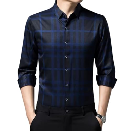 Chemise d'été homme à manches longues col tissu écossais