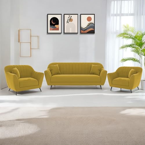Image of Atticus 3+1+1 Seater Sofa Set for Living Room (Yellow Colour) Premium Fabric Sofa