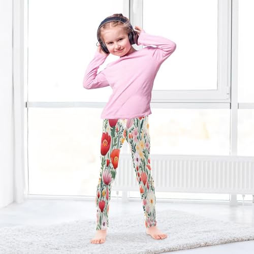 Bolaz Toddler Girls Leggings Printed Yoga Pants Leggings Red White Pink Flower for Kids4