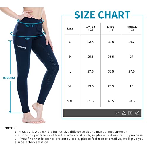 Spoear Horse Riding Pants Equestrian Women Full Seat Breeches Horseback Riding Tights Silicone Pockets(Navy,L) #TOP5