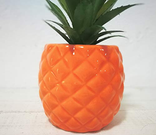 Porcelain Orange Pineapple Ananas Faux Green Plant Potted Artificial Succulent 7.8" Home Office Bathroom Tabletop Kitchen Shelf Decoration #TOP1