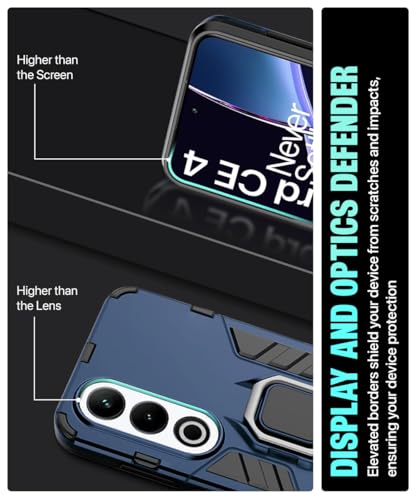 Image of WOW IMAGINE Shock Proof Back Case Mobile Cover for 1+ OnePlus Nord CE 4 5G | Back Cover Case (Tough Armor | Hybrid PC + TPU | Ring Holder & in-Built Kickstand | Blue)