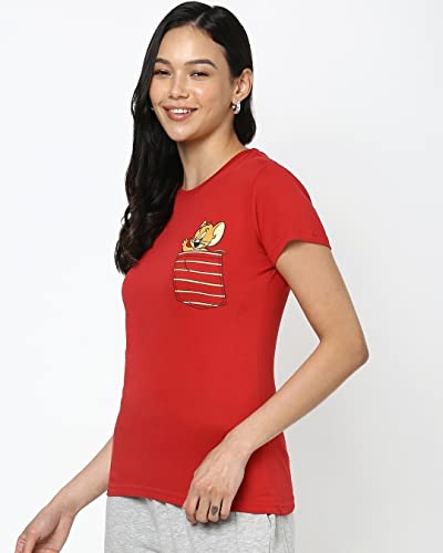 Image of Bewakoof Women's Tom & Jerry 100% Cotton T-Shirt - Slim Fit, Round Neck, Half Sleeves