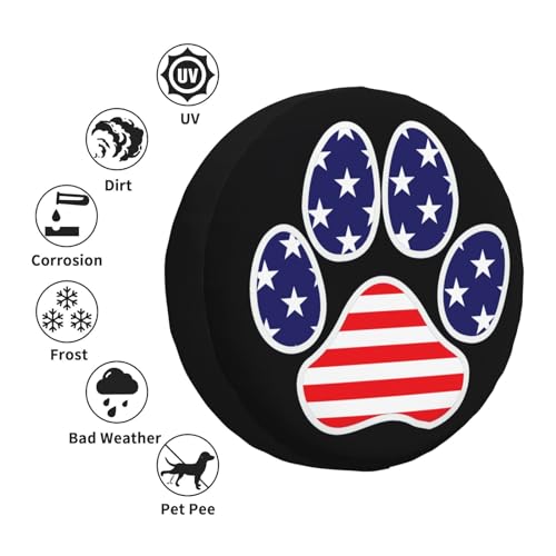 Image of Spare Tire Cover American Flag in Dog Paw Wheel Covers USA Flag Weatherproof Universal Wheel Protectors for Rv SUV Camper Travel Trailer 17 Inch