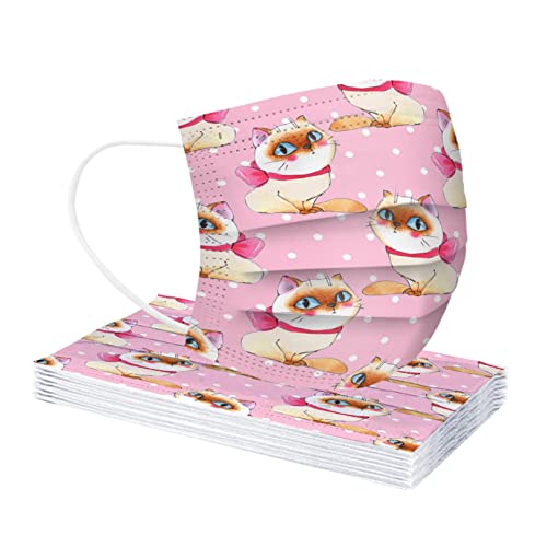 50Pc Adult Disposable Face Masks Cat Print Cute Animals Face Mask 3-Ply Protection Face Mask For Women Men (G) #TOP4