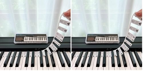 Image of BEATBIT Piano Notes Guide for Beginner, Removable Piano Keyboard Note Labels for Learning, 88-Key Full Size, Made of Silicone, No Need Stickers, Reusable and Comes with Box (Classic Black） (Pack of 2)