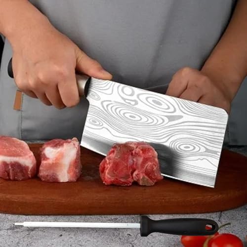 Image of Machado Forging Serbian Chef Knife Set - 12 inch Full Tang High Carbon Clad Steel Butcher Cleaver with Knife Sharpener - Perfect for Vegetables, Fish, Meat - Ideal for Kitchen, Hotel, Restaurant