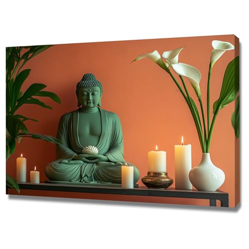 Toile bouddhisme zen verte 40x60cm pour salle de bain