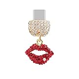 ELISE & FONDA TP71 Type-C USB Charging Port Crystal Anti Dust Plug Sexy Kiss Lip Cell Phone Charm for Samsung Galaxy/Huawei/OnePlus/Xiaomi/oppo New Android Phones(Red)