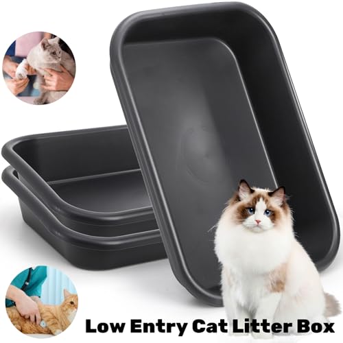 Tlence 3 Pack Low Entry Cat Litter Box, 23\" Open Top Pet Litter Pan for Kitten, Extra Large Senior Cat Travel Toilet, Shallow Potty Tray Boxes for Indoor Outdoor Frail Handicap Disabled Elderly Cats - Thumbnail 5