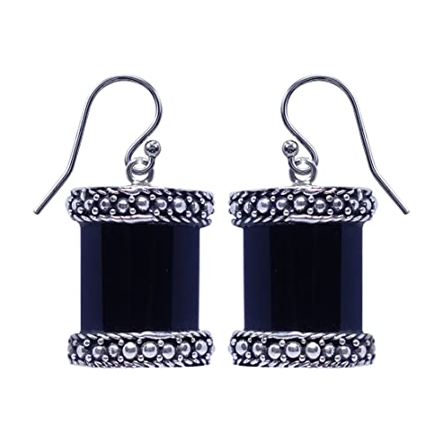 Boucles d'oreilles onyx noir légères en argent pour oreilles sensibles style ethnique