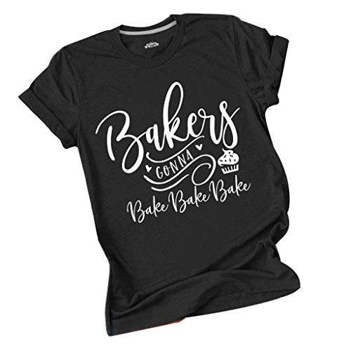 SONIGER ???Womens Fashion Bakeig Gonna Print T-Shirt, Simple Short Sleeve O Neck Loose Tops Tees for Woman Girl Black