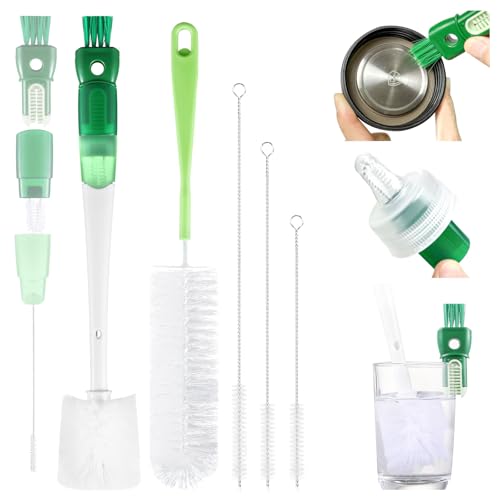 XYFuuee 5 Pack Bottle Brush Set 5 in 1 Water Bottle Cleaning Brush Long Handle Narrow Wine Cup Cleaner 3 Straw Brushes for Stanley Travel Nipple Lid Gap Detail Washer Brush