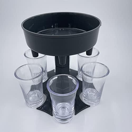 Shot Ausgießer mit 6 Schnapsgläsern für Trinkspiele, als Geschenkideen oder Partyequipment, Bar Shot Ausgießer, Bar Butler, Getränkespender mit Ständer, Shotgläser Plastik Cover