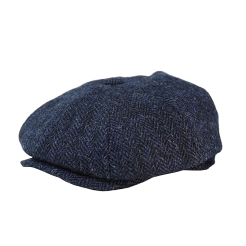 TAILORMAP Harris Tweed Newsboy Cap 100% Wool 8 Panels Hat for Men and Women,US Size 7 3/8(No.169) Dark Blue -  CPWM07-169-US-FBA
