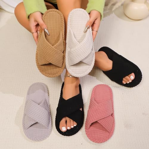 Women's Cross Strap Platform Slippers Double Straps Slip On Plush Bedroom Slippers Open Toe Memory Foam Shoes4