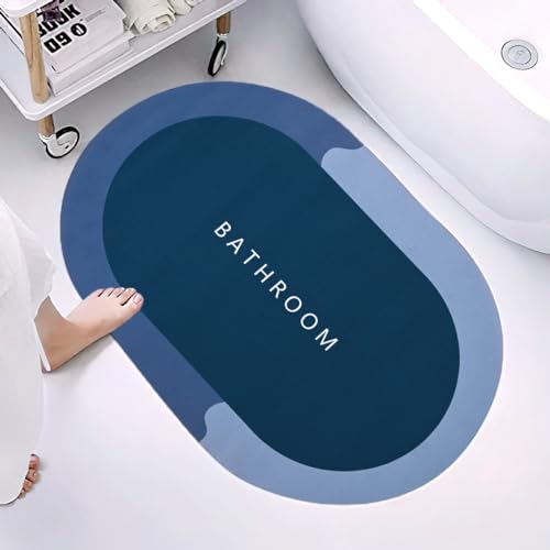 Cortina Premium Silicon Floor Mat, Bath Mat, Doormat, Bathroom Carpet, Cushion Mat Super Absorbent Soft Carpet, Quick Dry Dirt Barrier for Home, Office, (60x40), Blue, Oval