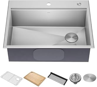 KRAUS Kore 28-Inch Drop In/Top Mount Workstation 16 Gauge Single Bowl Stainless Steel Kitchen Sink with Accessories, KWT310-28