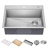KRAUS Kore 28-Inch Drop In/Top Mount Workstation 16 Gauge Single Bowl Stainless Steel Kitchen Sink with Accessories, KWT310-28