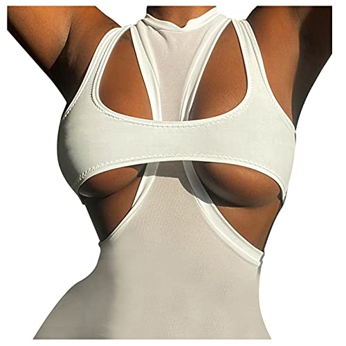 Generisch Modisches Damenkleid Ärmellos Lässig Zweiteiliges Design Mit Ausschnitt Trendmode Elegant Bequem Alltag (White, L)
