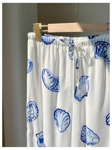 MakeMeChic Women's Seashell Print Elastic Waist Pants Tie Front Wide Leg Summer Trousers3