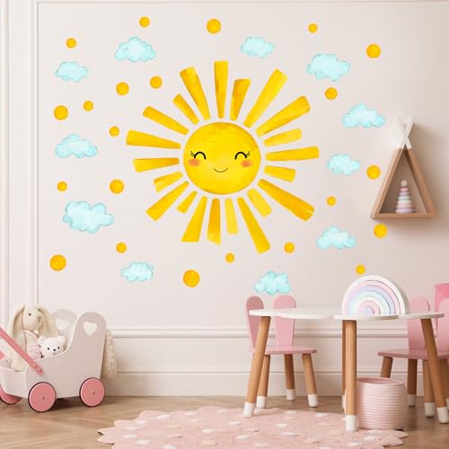Vinilos Decorativos Sol y Nubes en Acuarela para Pared miniatura 3