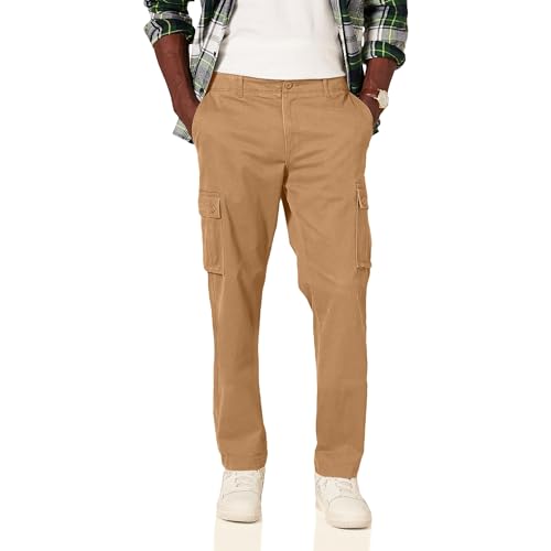 Amazon Essentials Men's Straight Fit Stretch Cargo Work Trousers (Available in Big and Tall), Dark Khaki Brown, 35W / 29L