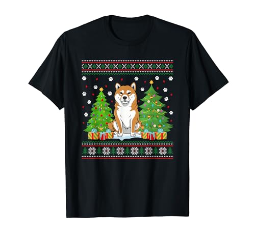 Funny Christmas Tree Lights Shiba Inu Dog Xmas Ugly Sweater T-Shirt