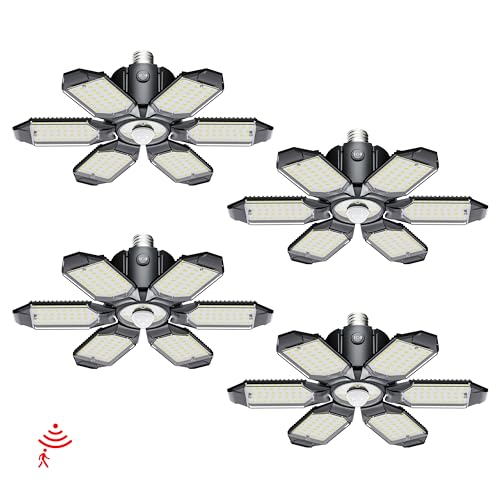 Motion Sensor Garage Light,20000LM Garage Lights Ceiling Led Motion Activated,Motion Light Indoor with Dusk to Dawn,Screw in Light Bulb for Basement Attic Warehouse (4 Pack) 4Pack