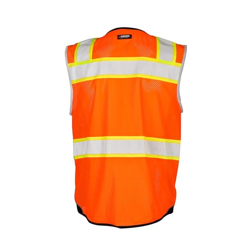 Kishigo Unisex High Visibility Reflective Premium Black Series Black Bottom Vest 1516, Zipper Closure, Polyester, ANSI 107 Type R / Class 2, Construction, Utility, Waste Management