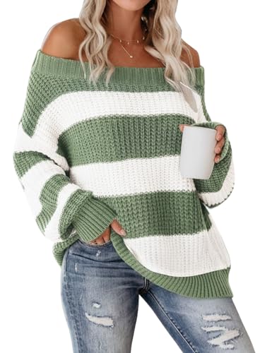 Image of VIMPUNEC Womens Off Shoulder Color Block Sweater Oversized Pullover Top