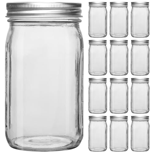 Ltzmcmy Mason Jars 32 oz,12 Pack Quart Mason Jars Wide Mouth With Lids,32oz Glass Canning Jars for Centerpieces,Food Storage,Meal Prep,Overnight Oats,Fermenting