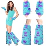 Shyyween 4 Pcs Halloween Monster Furry Costume Accessories for Adult Women Fur Leg Warmers Furry Gloves for Halloween Cosplay Party