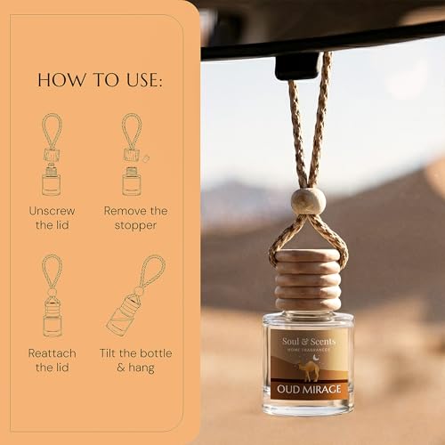 Image of Soul & Scents 16ml Luxury Car Perfumes Agarwood | Oud Mirage | 2-in-1 Hanging Pod & AC Vent Air Freshener | Premium Wooden Car Fragrance Accessory | Long Lasting Odour Eliminator | Pack of 2