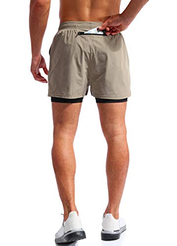 Image of Pudolla Men's 2 in 1 Running Shorts 5 inch Quick Dry Gym Athletic Workout Shorts for Men with Phone Pockets