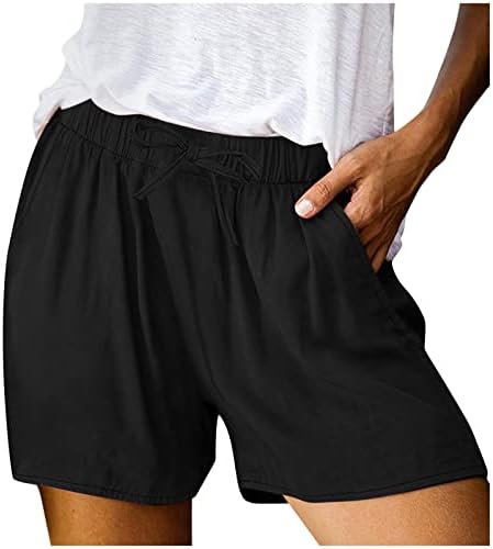 CGGMVCG Womens Cotton Linen Shorts Drawstring Elastic Waist Summer Casual Comfy Lightweight Loose Short Pants with Pockets (Z12 Black, M) bermuda shorts for women casual summer cotton shorts women plus size shorts for women stretchy curvy womens stretch twill shorts pull on womens comfy shorts womens spandex shorts shorts for teen girls white linen shorts women high waisted shorts women women cargo shorts brown shorts shorts para mujer