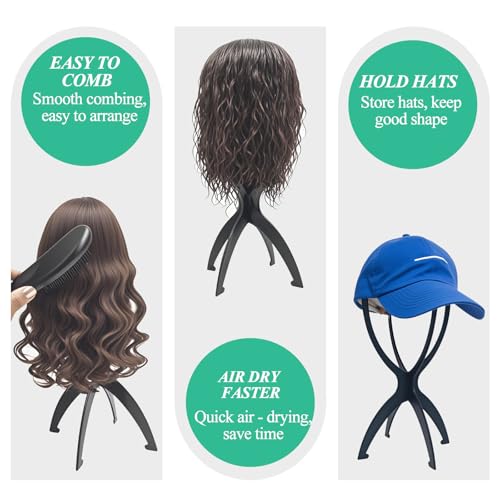 Windfromort 3 Stück Perückenständer - Plastik Wig Stand - Perücken Zubehör - Perückenkopf - Styroporkopf für Perücken, Trocknen und Aufbewahrung der Perücke (Schwarz)