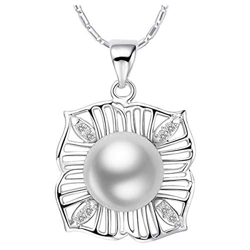 Collier argent 925 pendentif découpé perle véritable pour femme avec chaîne