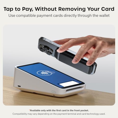 Image of Satechi Magnetic Magsafe Wallet and Double Flap Stand, iPhone Wallet with 4 Card Slots, Front Flap NFC Pass Through for iPhone 15, iPhone 14, iPhone 13, iPhone 12 - Vegan Leather, Black | Double-flap design, adjustable phone attachment, fits iPhone 12-17