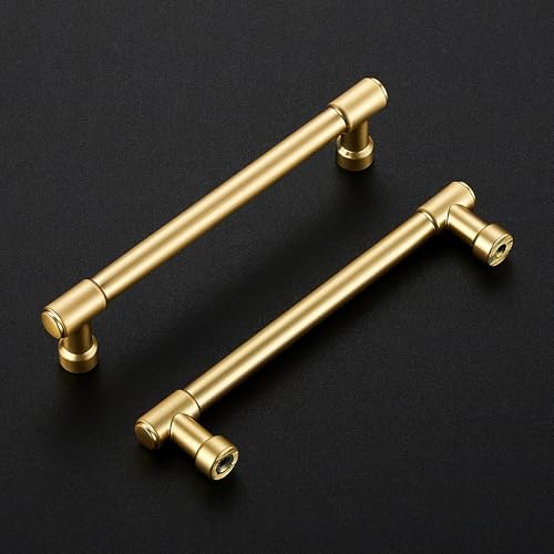 Image of Ravinte 20 Pack 5 Inch Hole Center Solid Kitchen Cabinet Handles Brushed Gold Dresser Pulls Cabinet Drawer Pulls for Kitchen Cupboard Hardware
