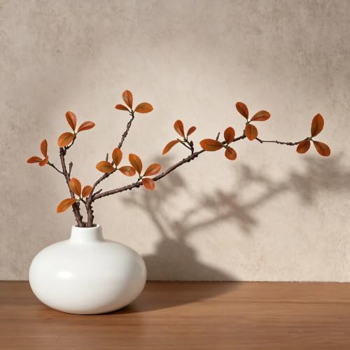 Hoolicute Fall Fake Plant with Vase, 1 Pcs Artificial Branch in Ceramic Vase, 22" Fall Table Decor Potted Plant for Bathroom Office Farmhouse Kitchen Counter Coffee Table Centerpieces - White