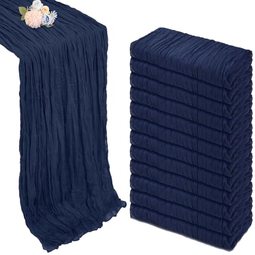 pepmily 12 Pack Navy Blue Cheesecloth Table Runner 35 x 120 Inch