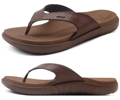 KuaiLu Womens Flip Flops 2025 Ladies Orthotic Yoga Mat Cushion Sandals Dressy Womans Lightweight Summer Slip On Beach Thong Sandles with Comfortable Plantar Fasciitis Arch Support, Brown UK5