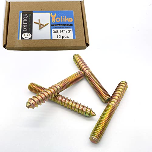 Yoliko 12 Pack 3/8-16 x 3 Inch Double Headed Hanger Bolts for Furniture - Thumbnail 7