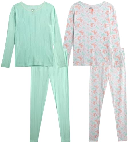 Rene Rofe Girls' Pajama Set - 4 Piece Snug Fit Cotton Sleepwear Set (2T-12)